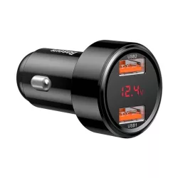   BASEUS MAGIC autós töltő 2 USB aljzat (45W, PD gyorstöltő 3.0, LED kijelző) FEKETE