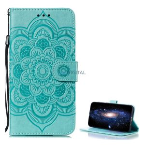 Tok álló, bőr hatású (FLIP, oldalra nyíló, asztali tartó, kézpánt, virág, mandala) ZÖLD Huawei P30 Lite (Nova 4e)