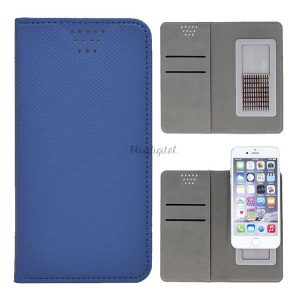 Tok álló, bőr hatású (oldalra nyíló, csúsztatható, öntapadós rögzítés, univerzális, 5.5-5.7" rombusz minta) SÖTÉTKÉK