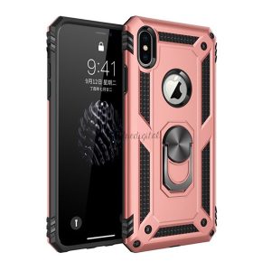 Defender műanyag telefonvédő (közepesen ütésálló, szilikon belső, telefontartó gyűrű, fémlemez, logó kivágás) ROZÉARANY Apple iPhone XS 5.8, Apple iPhone X 5.8