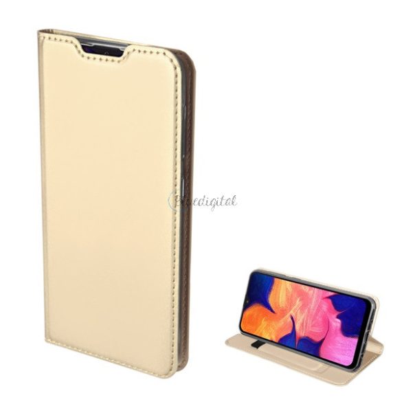 DUX DUCIS SKIN PRO tok álló, bőr hatású (FLIP, oldalra nyíló, bankkártya tartó, asztali tartó funkció) ARANY Samsung Galaxy A10 (SM-A105F)