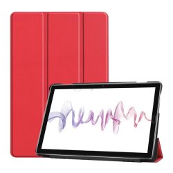   Tok álló, bőr hatású (aktív FLIP, oldalra nyíló, TRIFOLD, asztali tartó) PIROS Huawei MediaPad M6 10.8 LTE, Huawei MediaPad M6 10.8 WIFI
