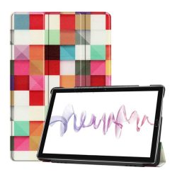   Tok álló, bőr hatású (aktív FLIP, oldalra nyíló, TRIFOLD, asztali tartó, kockás) SZÍNES Huawei MediaPad M6 10.8 LTE, Huawei MediaPad M6 10.8 WIFI