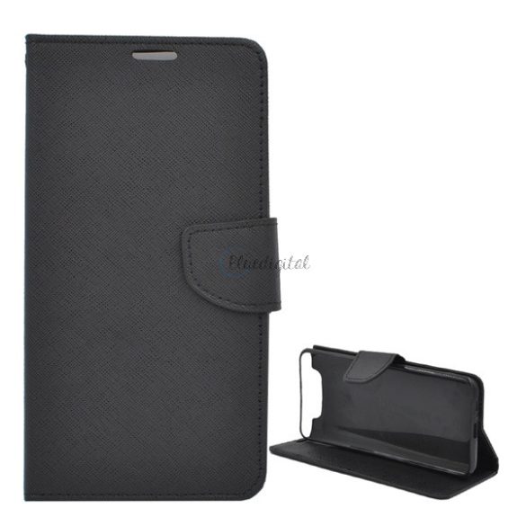 Tok álló, bőr hatású (FLIP, oldalra nyíló, asztali tartó funkció, textil minta) FEKETE Samsung Galaxy A80 (SM-A805F)