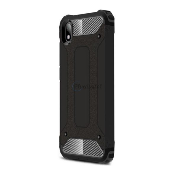 Defender műanyag telefonvédő (közepesen ütésálló, légpárnás sarok, szilikon belső, fémhatás) FEKETE Xiaomi Redmi 7A