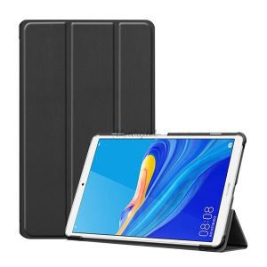 Tok álló, bőr hatású (aktív FLIP, oldalra nyíló, TRIFOLD, asztali tartó) FEKETE Huawei MediaPad M6 8.4 LTE, Huawei MediaPad M6 8.4 WIFI