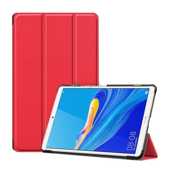 Tok álló, bőr hatású (aktív FLIP, oldalra nyíló, TRIFOLD, asztali tartó) PIROS Huawei MediaPad M6 8.4 LTE, Huawei MediaPad M6 8.4 WIFI