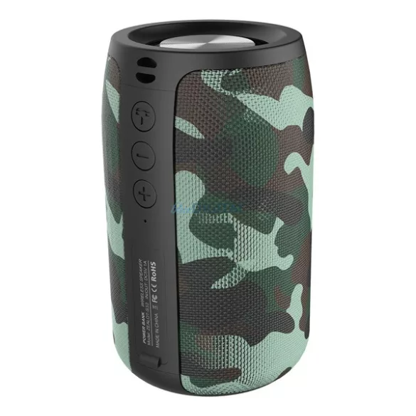 ZEALOT bluetooth hordozható hangszóró (v5.0, 2000mAh belső akku, 360°-os hangzás, textil, terep minta) ZÖLD