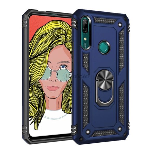 Defender műanyag telefonvédő (közepesen ütésálló, szilikon belső, telefontartó gyűrű, beépített fémlemez) SÖTÉTKÉK Huawei P Smart Z (Y9 Prime 2019)