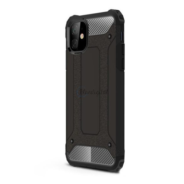 Defender műanyag telefonvédő (közepesen ütésálló, légpárnás sarok, szilikon belső, fémhatás) FEKETE Apple iPhone 11
