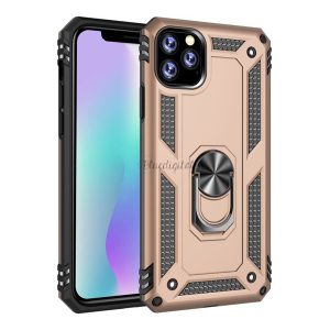 Defender műanyag telefonvédő (közepesen ütésálló, szilikon belső, telefontartó gyűrű, beépített fémlemez) ARANY Apple iPhone 11 Pro Max