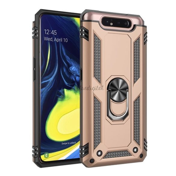 Defender műanyag telefonvédő (közepesen ütésálló, szilikon belső, telefontartó gyűrű, beépített fémlemez) ARANY Samsung Galaxy A80 (SM-A805F)