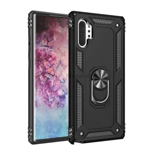 Defender műanyag telefonvédő (közepesen ütésálló, szilikon belső, telefontartó gyűrű, beépített fémlemez) FEKETE Samsung Galaxy Note 10 Plus (SM-N975F), Samsung Galaxy Note 10 Plus 5G (