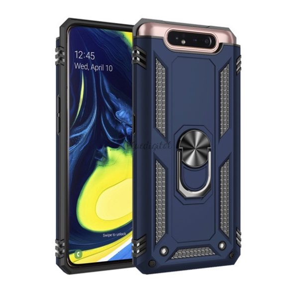 Defender műanyag telefonvédő (közepesen ütésálló, szilikon belső, telefontartó gyűrű, beépített fémlemez) SÖTÉTKÉK Samsung Galaxy A80 (SM-A805F)