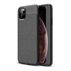   Szilikon telefonvédő (közepesen ütésálló, bőr hatású, varrás minta) FEKETE Apple iPhone 11 Pro Max