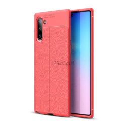   Szilikon telefonvédő (közepesen ütésálló, bőr hatású, varrás minta) PIROS Samsung Galaxy Note 10 (SM-N970F)