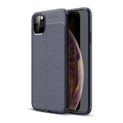   Szilikon telefonvédő (közepesen ütésálló, bőr hatású, varrás minta) SÖTÉTKÉK Apple iPhone 11 Pro Max