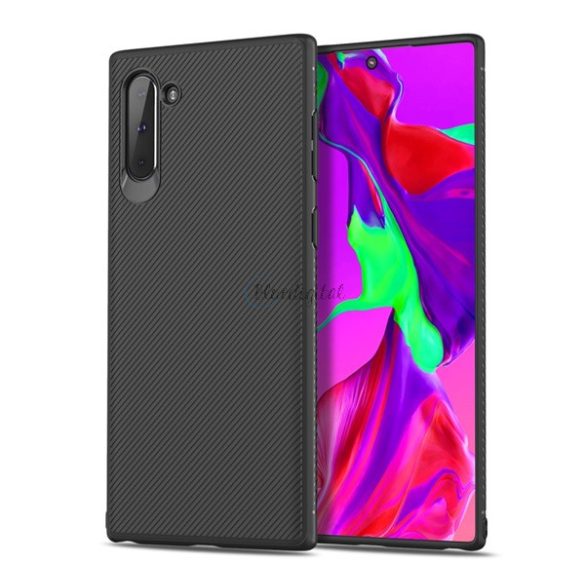 Szilikon telefonvédő (közepesen ütésálló, csíkos minta) FEKETE Samsung Galaxy Note 10 (SM-N970F)