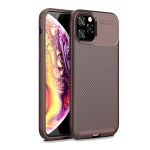 Szilikon telefonvédő (közepesen ütésálló, légpárnás sarok, karbon minta) BARNA Apple iPhone 11 Pro