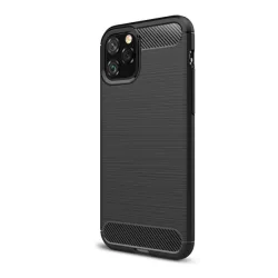   Szilikon telefonvédő (közepesen ütésálló, légpárnás sarok, szálcsiszolt, karbon minta) FEKETE Apple iPhone 11 Pro