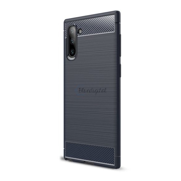 Szilikon telefonvédő (közepesen ütésálló, légpárnás sarok, szálcsiszolt, karbon minta) SÖTÉTKÉK Samsung Galaxy Note 10 (SM-N970F)
