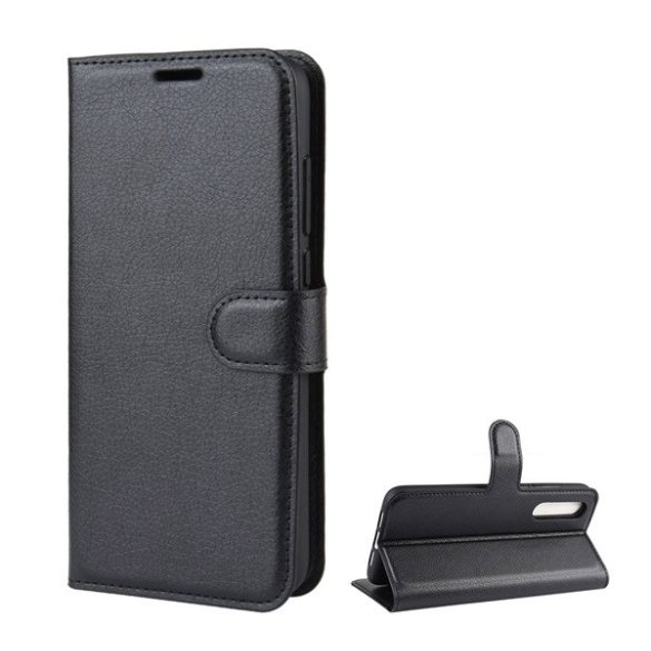 Tok álló, bőr hatású (FLIP, oldalra nyíló, asztali tartó funkció, prémium) FEKETE Xiaomi Mi A3 (Mi CC9e)