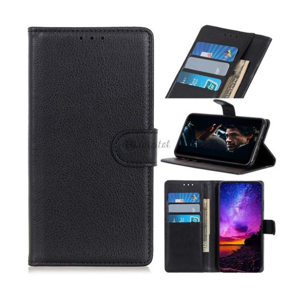Tok álló, bőr hatású (FLIP, oldalra nyíló, asztali tartó funkció, prémium) FEKETE Samsung Galaxy Note 10 (SM-N970F)