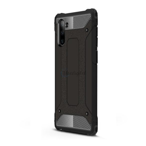 Defender műanyag telefonvédő (közepesen ütésálló, légpárnás sarok, szilikon belső, fémhatás) FEKETE Samsung Galaxy Note 10 (SM-N970F)
