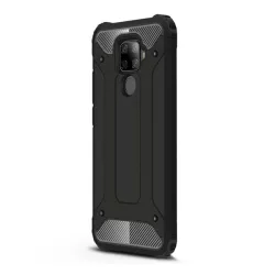  Defender műanyag telefonvédő (közepesen ütésálló, légpárnás sarok, szilikon belső, fémhatás) FEKETE Huawei Mate 30 Lite (Nova 5i Pro)