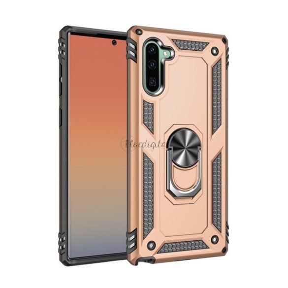 Defender műanyag telefonvédő (közepesen ütésálló, szilikon belső, telefontartó gyűrű, beépített fémlemez) ARANY Samsung Galaxy Note 10 (SM-N970F)