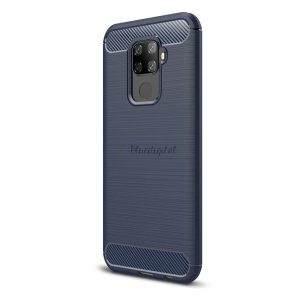 Szilikon telefonvédő (közepesen ütésálló, légpárnás sarok, szálcsiszolt, karbon minta) SÖTÉTKÉK Huawei Mate 30 Lite (Nova 5i Pro)