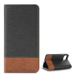   Tok álló, bőr hatású (FLIP, oldalra nyíló, asztali tartó funkció, textil hatás) FEKETE Apple iPhone 11 Pro