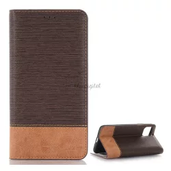   Tok álló, bőr hatású (FLIP, oldalra nyíló, asztali tartó funkció, textil hatás) SÖTÉTBARNA Apple iPhone 11 Pro Max