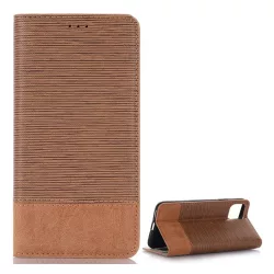   Tok álló, bőr hatású (FLIP, oldalra nyíló, asztali tartó funkció, textil hatás) VILÁGOSBARNA Apple iPhone 11 Pro Max