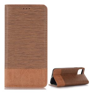 Tok álló, bőr hatású (FLIP, oldalra nyíló, asztali tartó funkció, textil hatás) VILÁGOSBARNA Apple iPhone 11