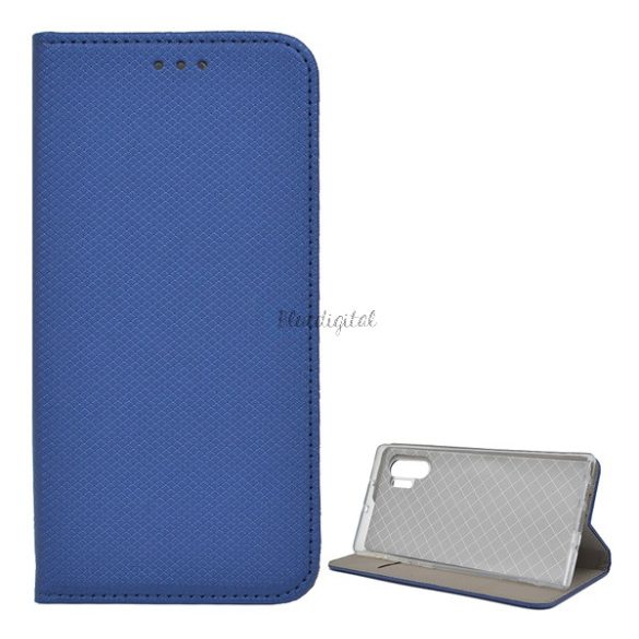 Tok álló, bőr hatású (FLIP, oldalra nyíló, asztali tartó funkció, rombusz minta) SÖTÉTKÉK Samsung Galaxy Note 10 (SM-N970F)