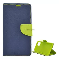   Tok álló, bőr hatású (FLIP, oldalra nyíló, asztali tartó funkció, csuklópánt, textil minta) SÖTÉTKÉK Apple iPhone 11 Pro Max