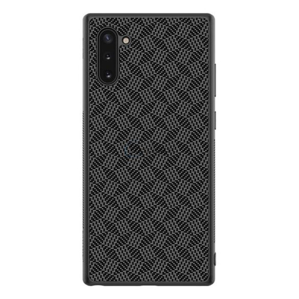 NILLKIN SYNTHETIC FIBER PLAID műanyag telefonvédő (gumírozott, környezetbarát, 3D, csíkos minta) FEKETE Samsung Galaxy Note 10 (SM-N970F)