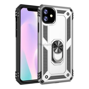 Defender műanyag telefonvédő (közepesen ütésálló, szilikon belső, telefontartó gyűrű, beépített fémlemez) EZÜST Apple iPhone 11