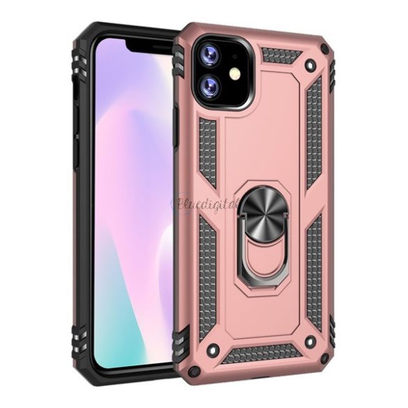 Defender műanyag telefonvédő (közepesen ütésálló, szilikon belső, telefontartó gyűrű, beépített fémlemez) ROZÉARANY Apple iPhone 11