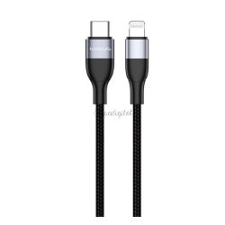   USAMS MJEMS adatkábel (Type-C - lightning, PD gyorstöltő, 120cm, cipőfűző) FEKETE 