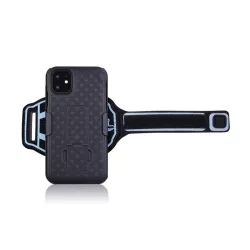   Műanyag telefonvédő (ütésálló, karpánt, zseb, csíkos, SPORT) FEKETE Apple iPhone 11 Pro