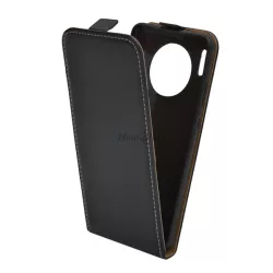   Tok álló, bőr hatású (FLIP, lefelé nyíló, szilikon tartó) FEKETE Huawei Mate 30