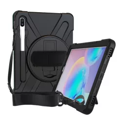   Defender műanyag telefonvédő (ütésállóság, kitámasztó, 360° + kézpánt, vállpánt) FEKETE Samsung Galaxy Tab S6 10.5 WIFI (SM-T860), Samsung Galaxy Tab S6 10.5 LTE (SM-T865)