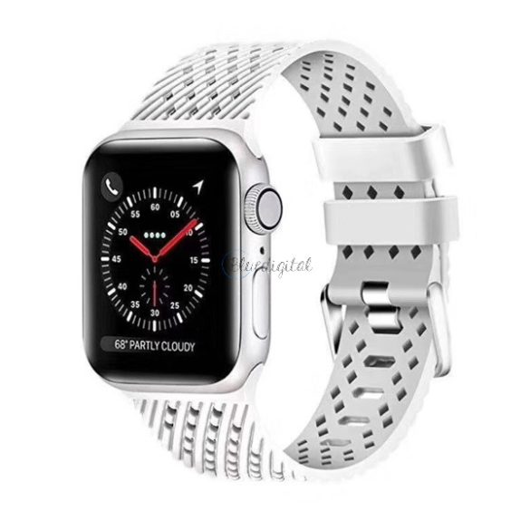 Pótszíj (egyedi méret, környezetbarát szilikon, lyukacsos, légáteresztő, csíkos minta) FEHÉR Apple Watch Series 2 42mm, Apple Watch Series 1 42mm, Apple Watch Series 3 42mm, Apple Watch Seri