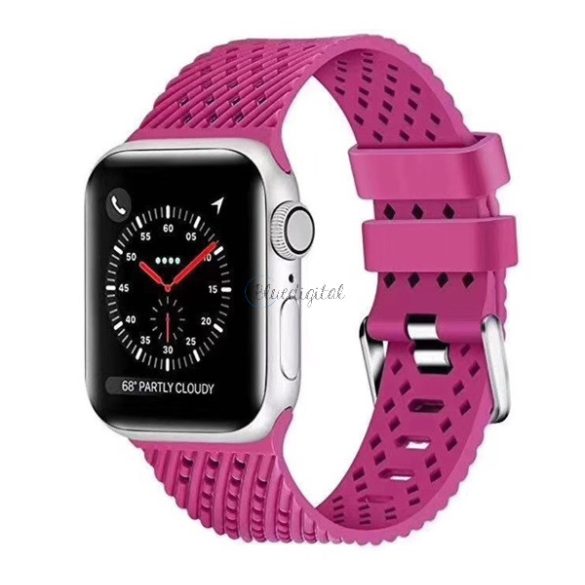 Pótszíj (egyedi méret, környezetbarát szilikon, lyukacsos, légáteresztő, csíkos) RÓZSASZÍN Apple Watch Series 2 38mm, Apple Watch Series 4 40mm, Apple Watch Series 5 40mm, Apple Watch Series 1 38mm, Apple Watch Series 6 40mm, Apple Watch Series SE 40