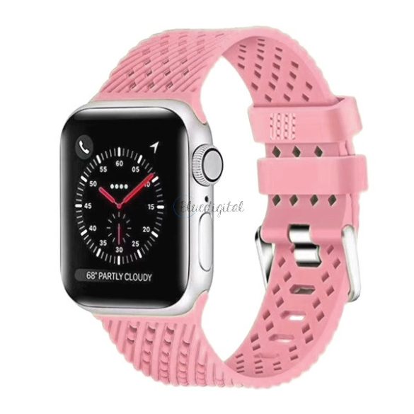 Pótszíj (egyedi méret, nagy, környezetbarát szilikon, lyukacsos, légáteresztő, csíkos) RÓZSASZÍN Apple Watch Series 2 42mm, Apple Watch Series 3 42mm, Apple Watch Series 4 44mm, Apple Watch Series 5 44mm, Apple Watch Series 1 42mm, Apple Watch Series