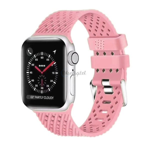 Pótszíj (egyedi méret, környezetbarát szilikon,lyukacsos,légáteresztő, csíkos minta) RÓZSASZÍN Apple Watch Series 2 42mm, Apple Watch Series 1 42mm, Apple Watch Series 3 42mm, Apple Watch S