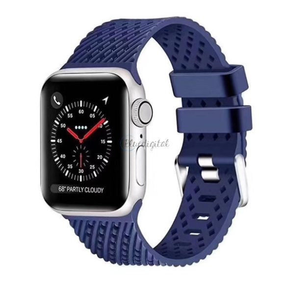 Pótszíj (egyedi méret, nagy, környezetbarát szilikon, lyukacsos, légáteresztő, csíkos) SÖTÉTKÉK Apple Watch Series 2 42mm, Apple Watch Series 3 42mm, Apple Watch Series 4 44mm, Apple Watch Series 5 44mm, Apple Watch Series 1 42mm, Apple Watch Series 