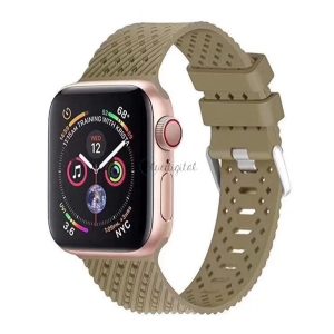 Pótszíj (egyedi méret, nagy, környezetbarát szilikon, lyukacsos, légáteresztő, csíkos) SÖTÉTZÖLD Apple Watch Series 2 42mm, Apple Watch Series 3 42mm, Apple Watch Series 4 44mm, Apple Watch Series 5 44mm, Apple Watch Series 1 42mm, Apple Watch Series